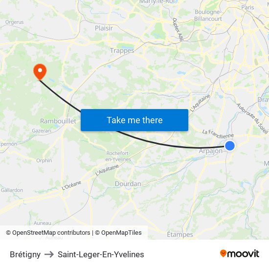 Brétigny to Saint-Leger-En-Yvelines map