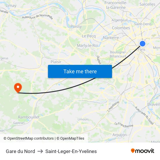 Gare du Nord to Saint-Leger-En-Yvelines map