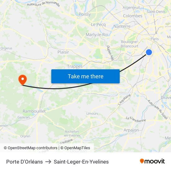 Porte D'Orléans to Saint-Leger-En-Yvelines map