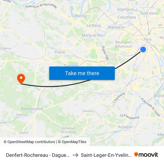 Denfert-Rochereau - Daguerre to Saint-Leger-En-Yvelines map
