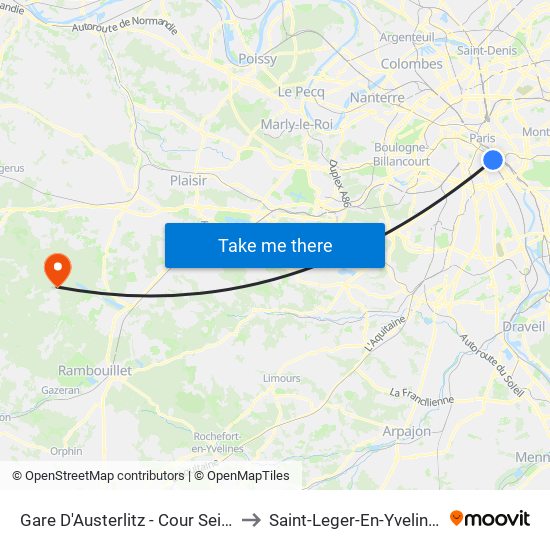 Gare D'Austerlitz - Cour Seine to Saint-Leger-En-Yvelines map