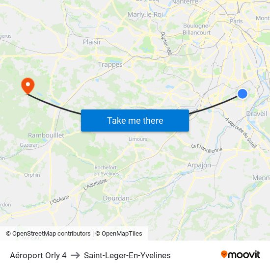 Aéroport Orly 4 to Saint-Leger-En-Yvelines map