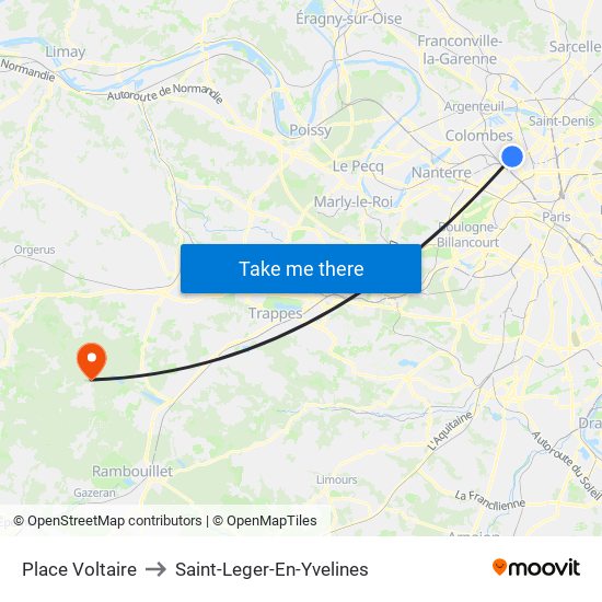Place Voltaire to Saint-Leger-En-Yvelines map