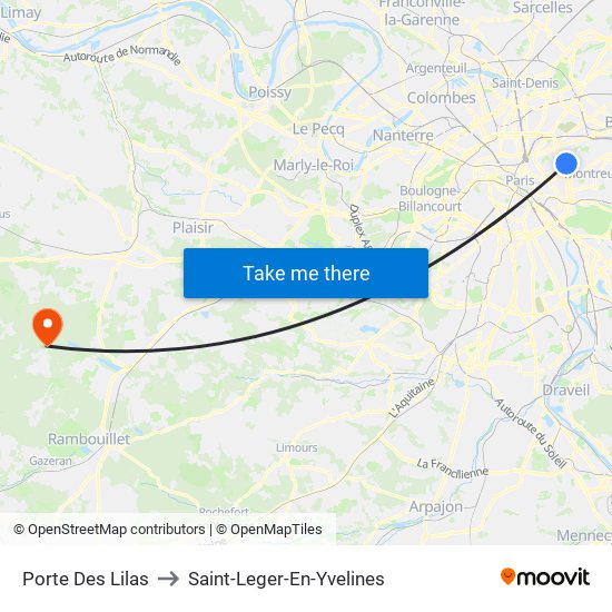 Porte Des Lilas to Saint-Leger-En-Yvelines map