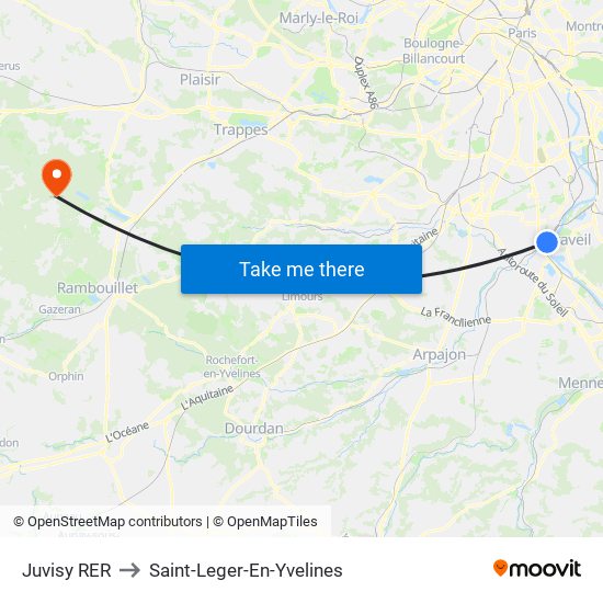 Juvisy RER to Saint-Leger-En-Yvelines map
