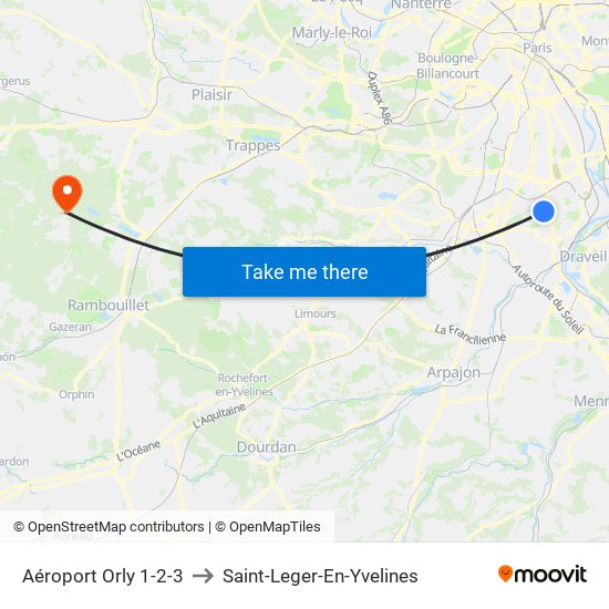 Aéroport Orly 1-2-3 to Saint-Leger-En-Yvelines map