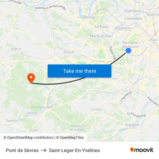 Pont de Sèvres to Saint-Leger-En-Yvelines map