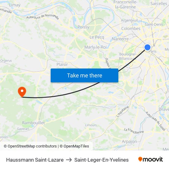 Haussmann Saint-Lazare to Saint-Leger-En-Yvelines map