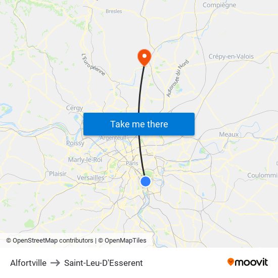 Alfortville to Saint-Leu-D'Esserent map