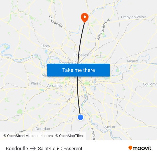 Bondoufle to Saint-Leu-D'Esserent map