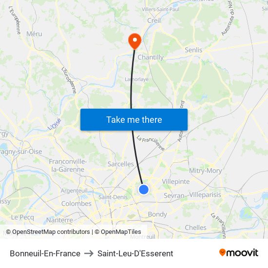 Bonneuil-En-France to Saint-Leu-D'Esserent map