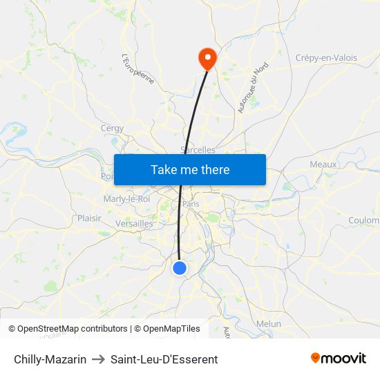 Chilly-Mazarin to Saint-Leu-D'Esserent map