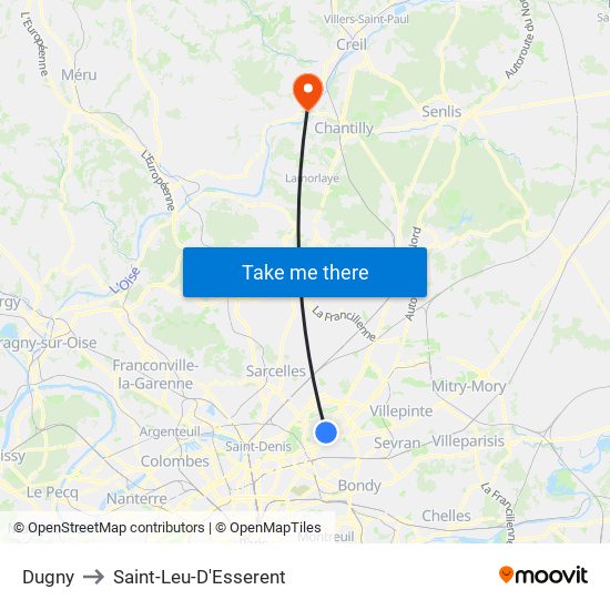 Dugny to Saint-Leu-D'Esserent map