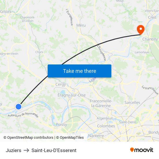 Juziers to Saint-Leu-D'Esserent map