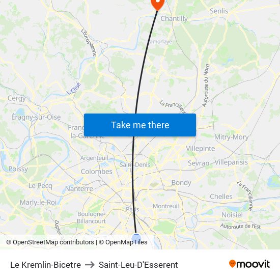 Le Kremlin-Bicetre to Saint-Leu-D'Esserent map
