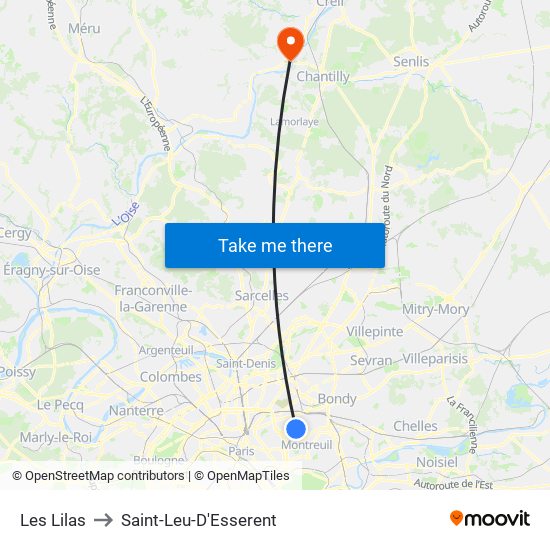 Les Lilas to Saint-Leu-D'Esserent map
