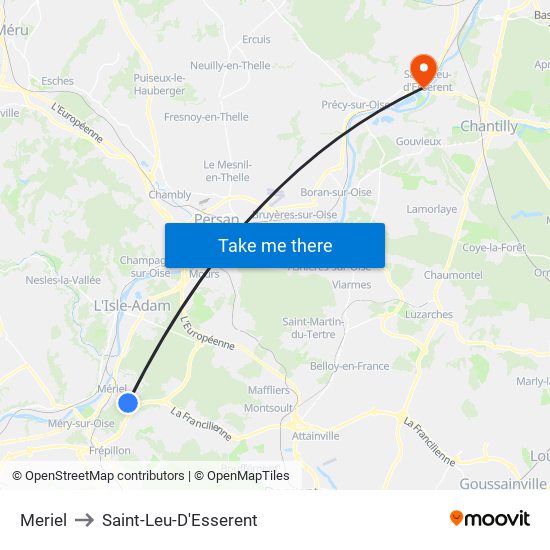 Meriel to Saint-Leu-D'Esserent map