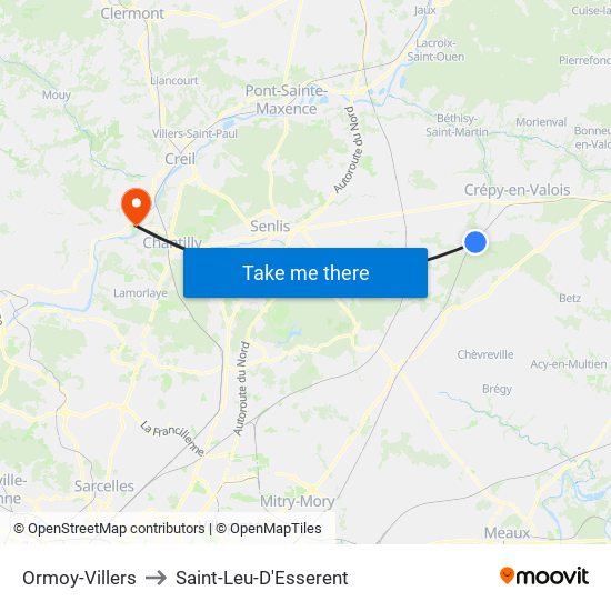 Ormoy-Villers to Saint-Leu-D'Esserent map