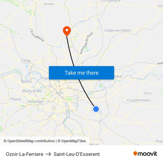 Ozoir-La-Ferriere to Saint-Leu-D'Esserent map