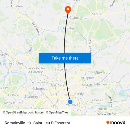 Romainville to Saint-Leu-D'Esserent map