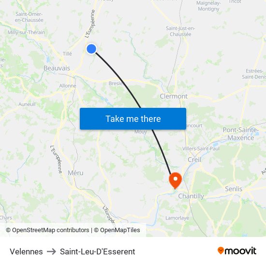 Velennes to Saint-Leu-D'Esserent map
