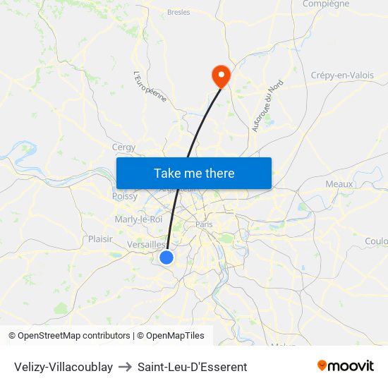 Velizy-Villacoublay to Saint-Leu-D'Esserent map