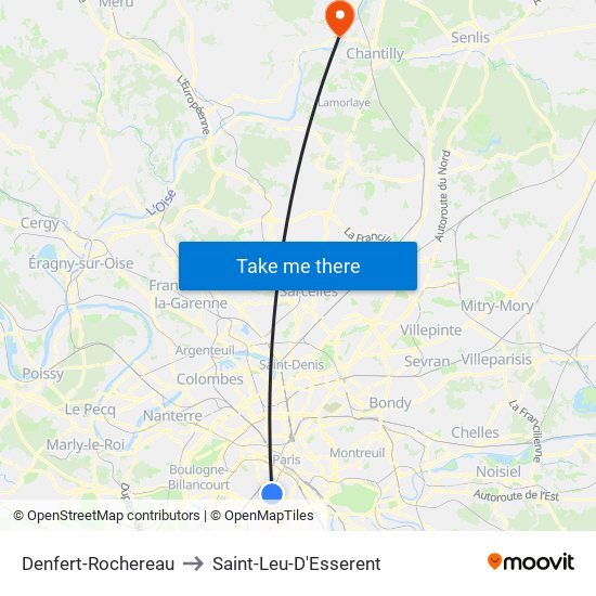 Denfert-Rochereau to Saint-Leu-D'Esserent map