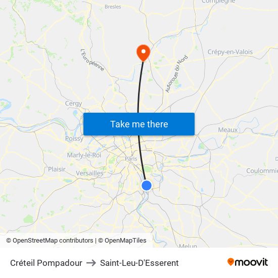 Créteil Pompadour to Saint-Leu-D'Esserent map