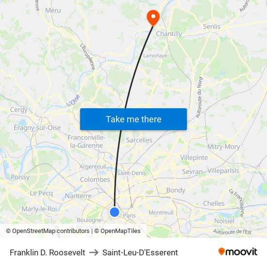 Franklin D. Roosevelt to Saint-Leu-D'Esserent map