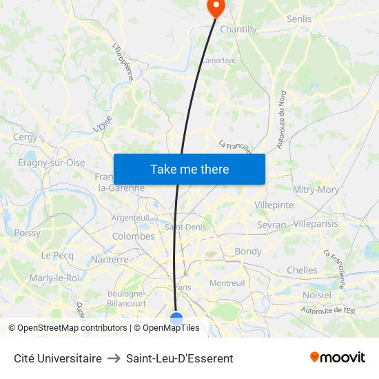 Cité Universitaire to Saint-Leu-D'Esserent map