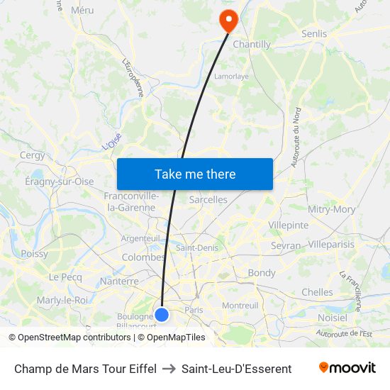 Champ de Mars Tour Eiffel to Saint-Leu-D'Esserent map