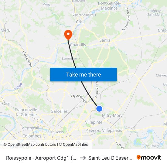 Roissypole - Aéroport Cdg1 (E2) to Saint-Leu-D'Esserent map