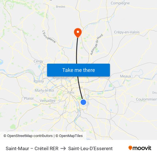 Saint-Maur – Créteil RER to Saint-Leu-D'Esserent map