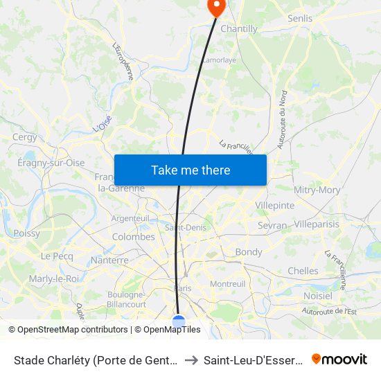 Stade Charléty (Porte de Gentilly) to Saint-Leu-D'Esserent map