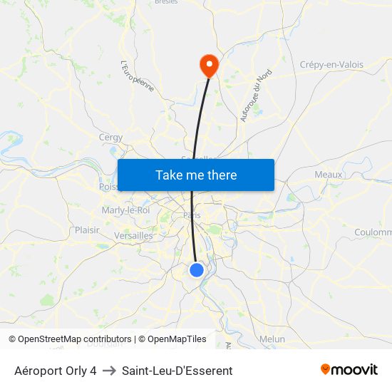 Aéroport Orly 4 to Saint-Leu-D'Esserent map