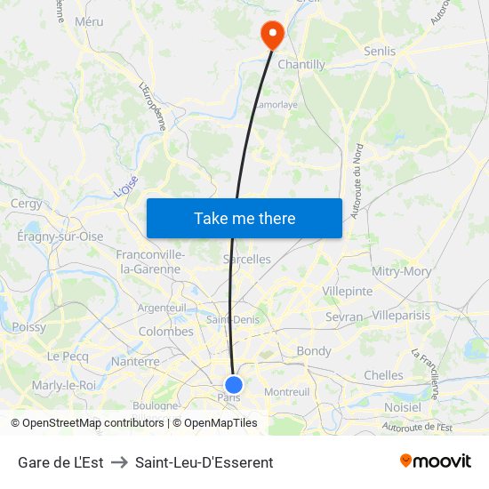 Gare de L'Est to Saint-Leu-D'Esserent map