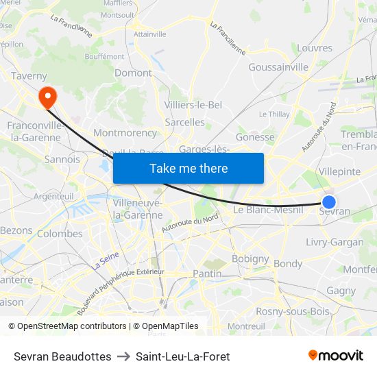 Sevran Beaudottes to Saint-Leu-La-Foret map