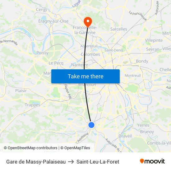 Gare de Massy-Palaiseau to Saint-Leu-La-Foret map