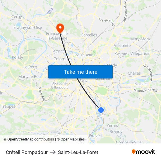 Créteil Pompadour to Saint-Leu-La-Foret map