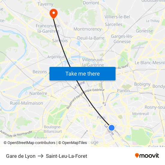 Gare de Lyon to Saint-Leu-La-Foret map