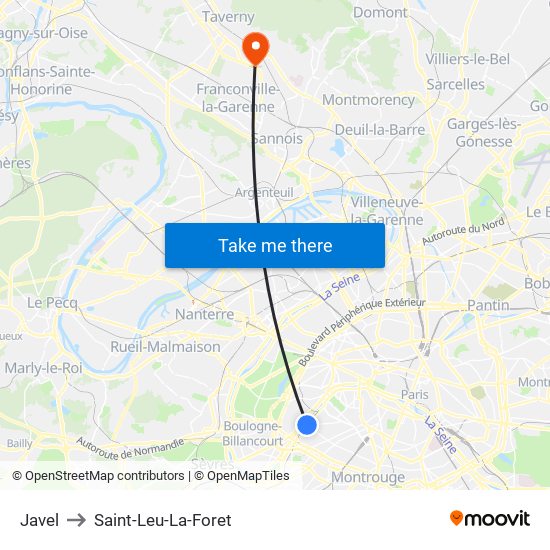 Javel to Saint-Leu-La-Foret map