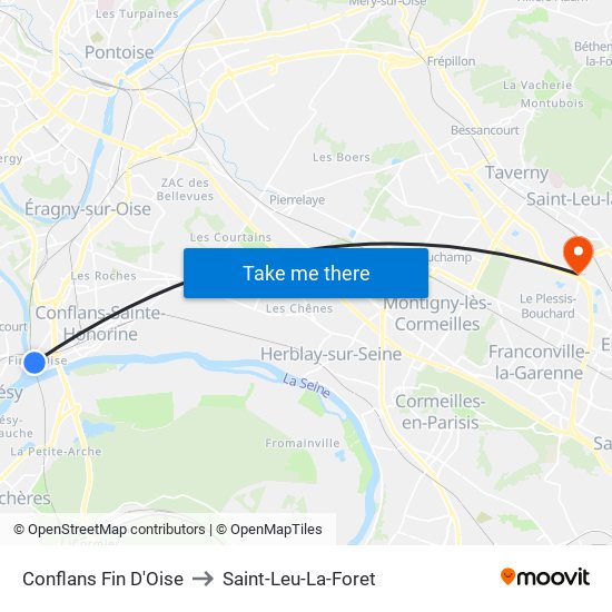 Conflans Fin D'Oise to Saint-Leu-La-Foret map