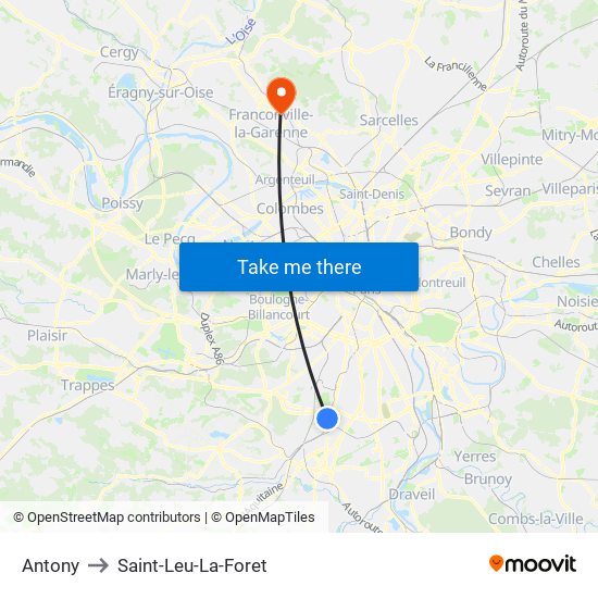 Antony to Saint-Leu-La-Foret map