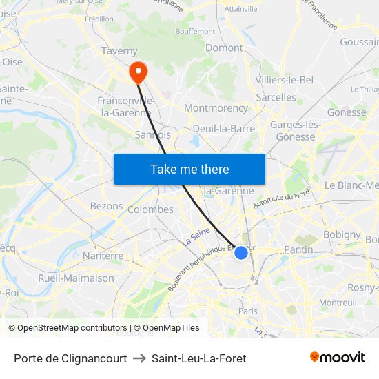 Porte de Clignancourt to Saint-Leu-La-Foret map