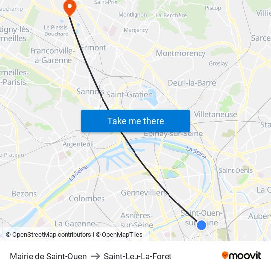 Mairie de Saint-Ouen to Saint-Leu-La-Foret map