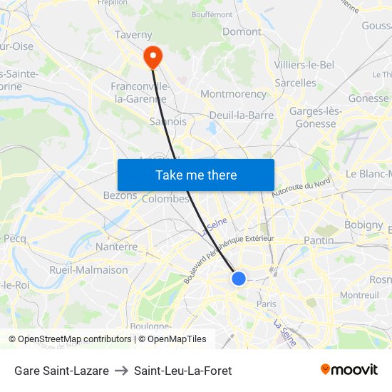 Gare Saint-Lazare to Saint-Leu-La-Foret map