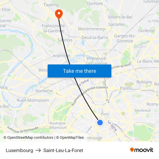 Luxembourg to Saint-Leu-La-Foret map