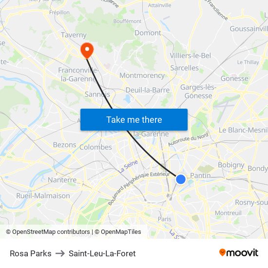 Rosa Parks to Saint-Leu-La-Foret map