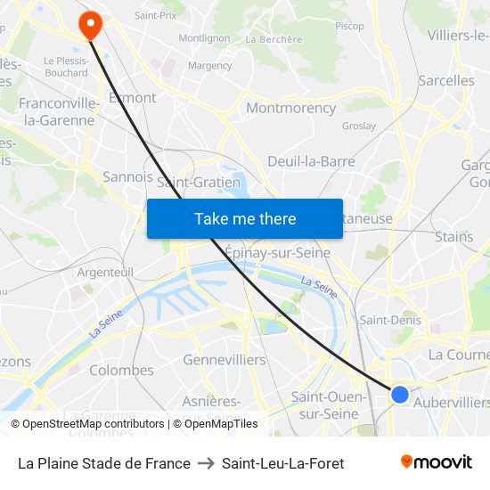 La Plaine Stade de France to Saint-Leu-La-Foret map