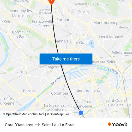 Gare D'Asnieres to Saint-Leu-La-Foret map